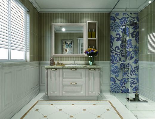 Good price Mirrorred Steel Stainless Bathroom Cabinet Vanity Unit With Floral Tile Waterproof online