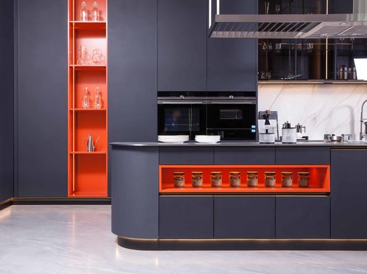 Good price Stainless Steel Kitchen Cabinets - Dark Gray - Orange - Island - Glass Storage online