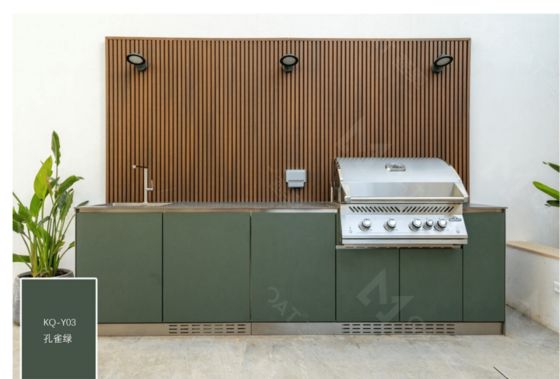 Good price Weather Resistant SS Premade Outdoor Kitchen Cabinets Units Peacock Green For Garden online