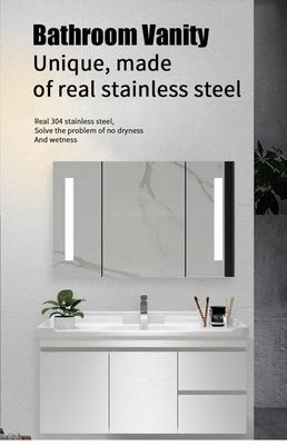 Good price Anti Corrosion 316L Stainless Steel Bathroom Furniture Vanity LED Mirror Cabinet online