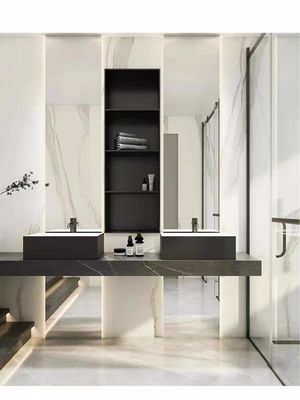 Good price Double Sink 410SS Bathroom Cabinet Vanity Unit Storage Shelf Stone Top online